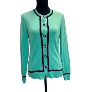 Brooks Brothers “346” 100 % Supima cotton teal blue black trim cardigan sweater